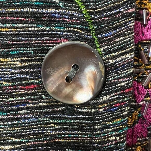 Vintage Chicos Design Silk Blend Embroidered Button Down Jacket Size 1 Medium - Picture 7 of 9